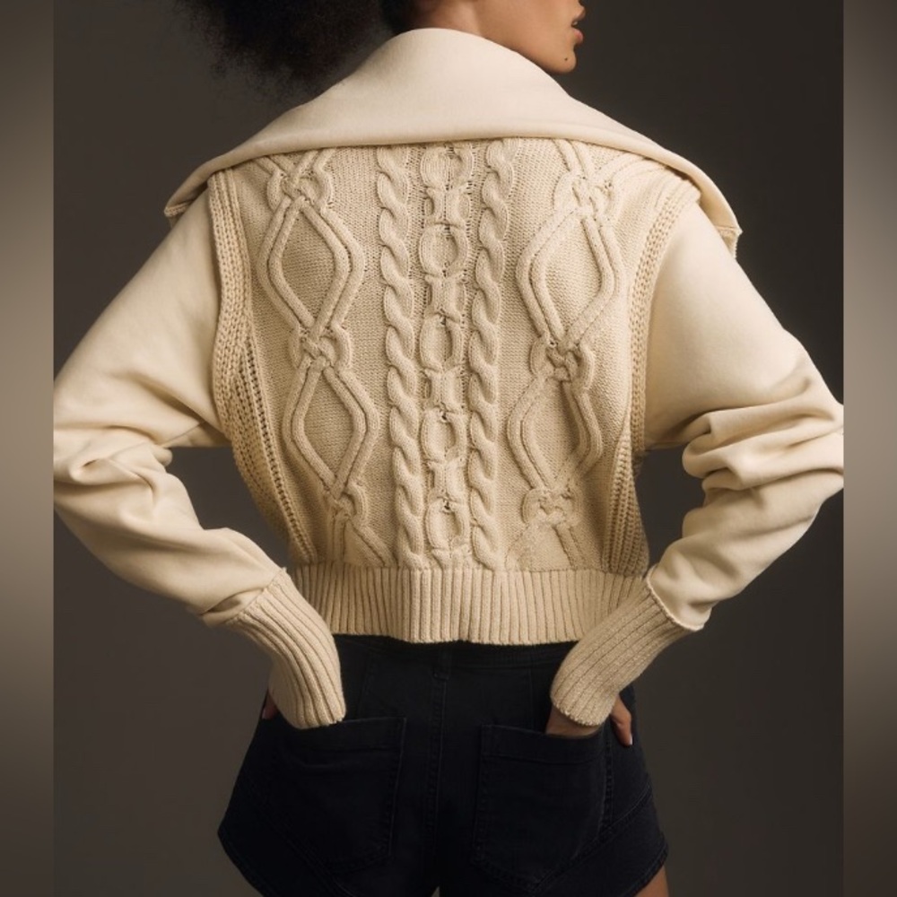 Anthropologie Pilcro Cream Cable Laced Twofer Sweater-Size S
